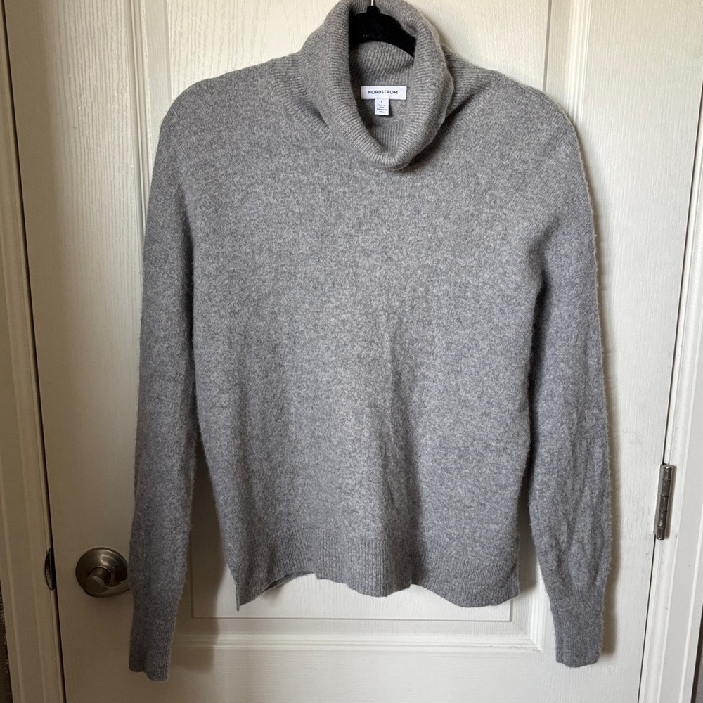 Nordstrom 100% Cashmere Heather Gray Cowl Neck Sweater